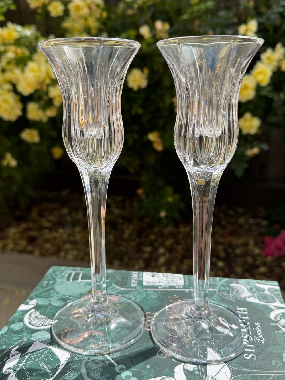 Clear Glass Fluted Tall Stem Candle Holders - Set of 2